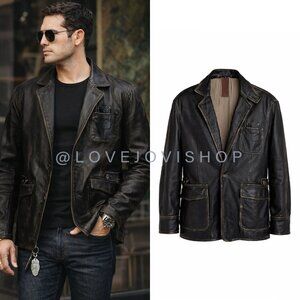 Mens | Distressed Leather Field Jacket Blazer by Rogue | XXL | Black Gray Brown